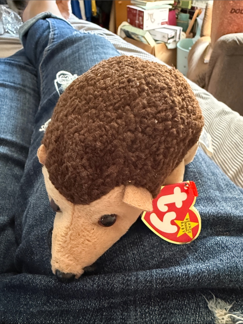 Ty Brown Hedgehog Plush Beanie with Red Tag